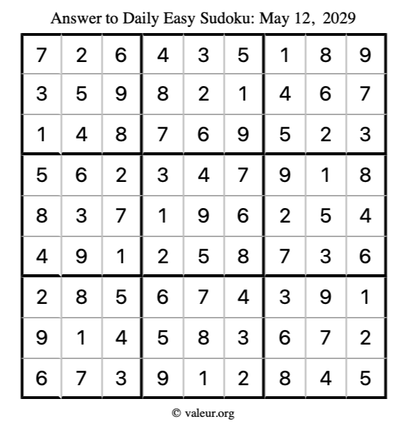 Answer to easy sudoku May 12, 2029
