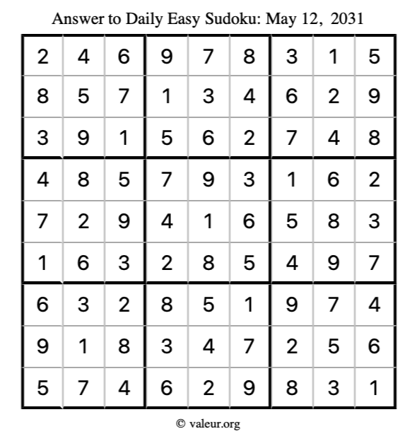 Answer to easy sudoku May 12, 2031