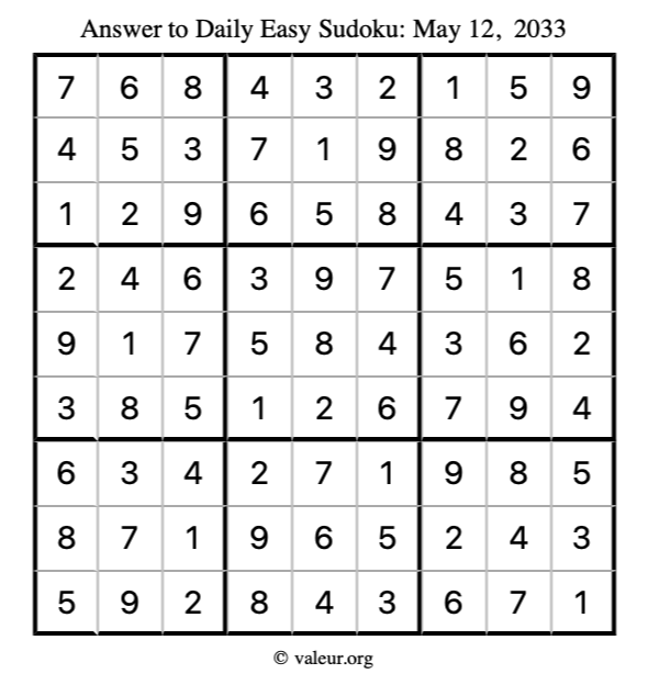Answer to easy sudoku May 12, 2033