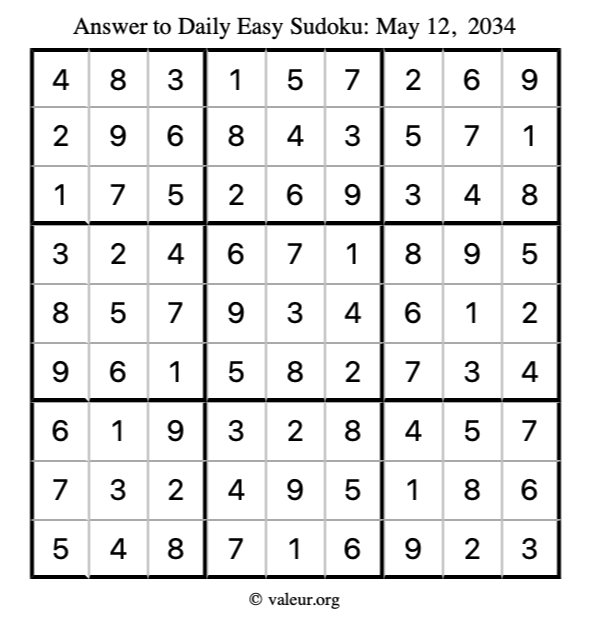 Answer to easy sudoku May 12, 2034