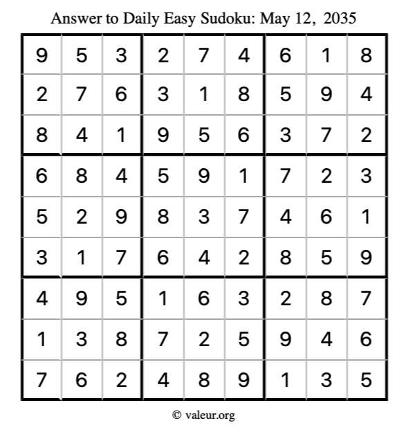 Answer to easy sudoku May 12, 2035