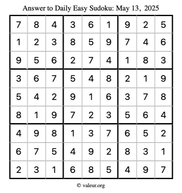 Answer to easy sudoku May 13, 2025