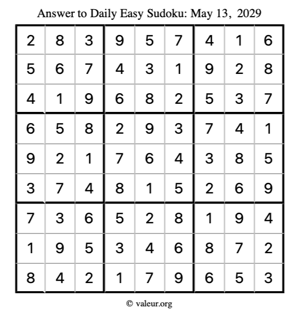 Answer to easy sudoku May 13, 2029