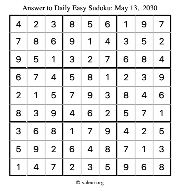 Answer to easy sudoku May 13, 2030