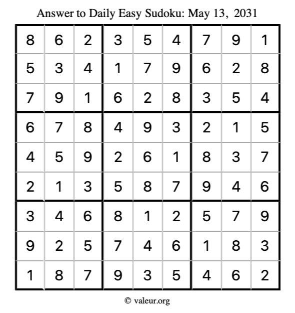Answer to easy sudoku May 13, 2031