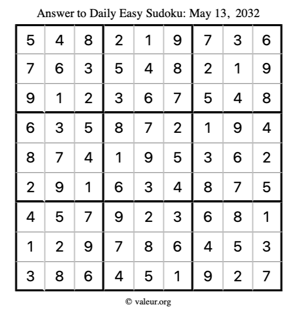 Answer to easy sudoku May 13, 2032