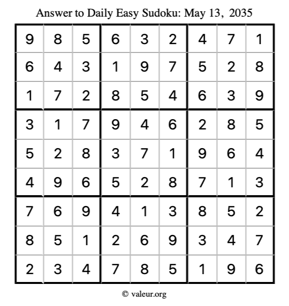 Answer to easy sudoku May 13, 2035
