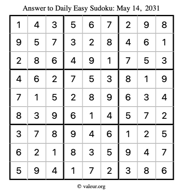 Answer to easy sudoku May 14, 2031