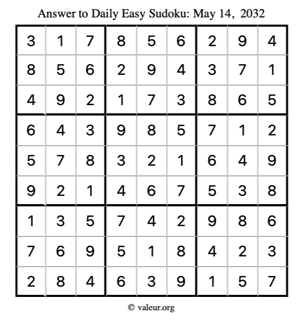 Answer to easy sudoku May 14, 2032