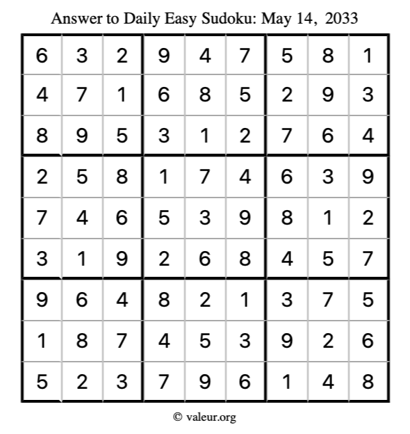 Answer to easy sudoku May 14, 2033