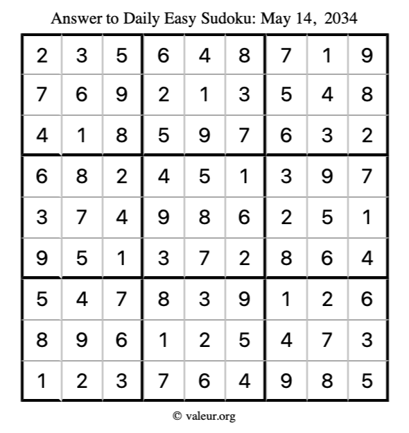 Answer to easy sudoku May 14, 2034