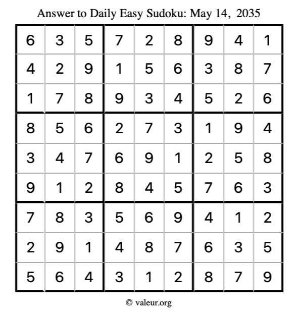 Answer to easy sudoku May 14, 2035