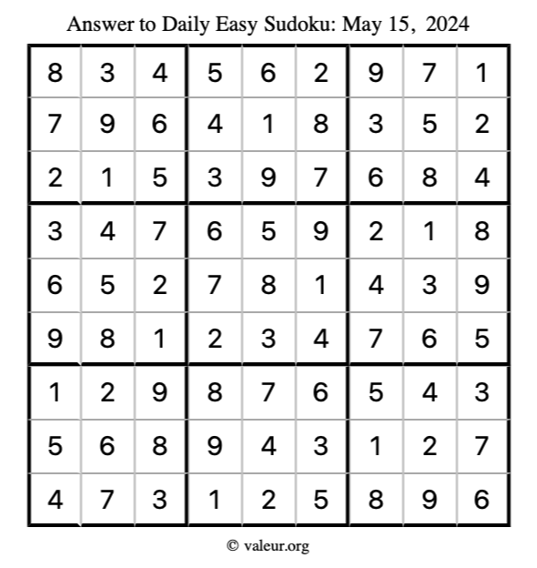 Answer to easy sudoku May 15, 2024
