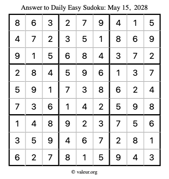 Answer to easy sudoku May 15, 2028