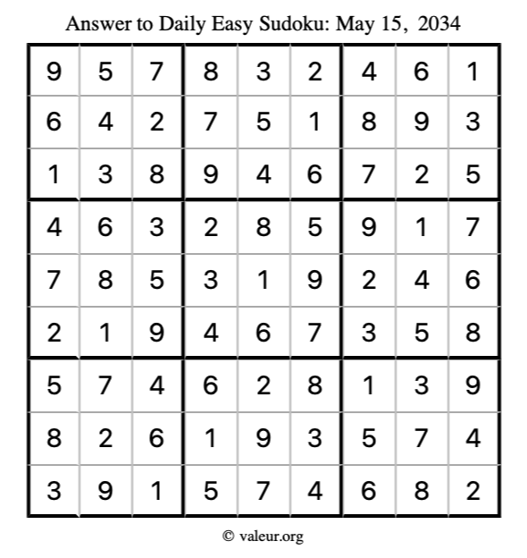 Answer to easy sudoku May 15, 2034