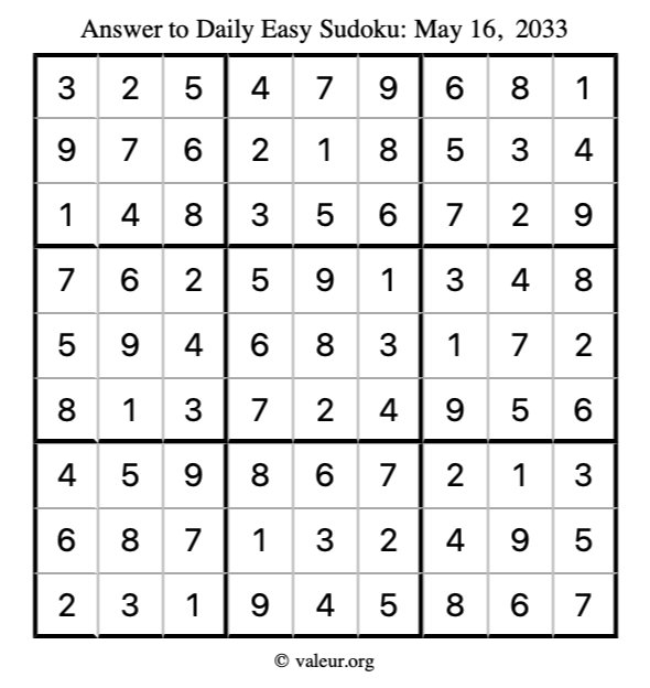 Answer to easy sudoku May 16, 2033