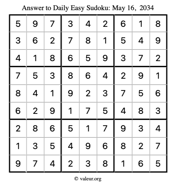 Answer to easy sudoku May 16, 2034
