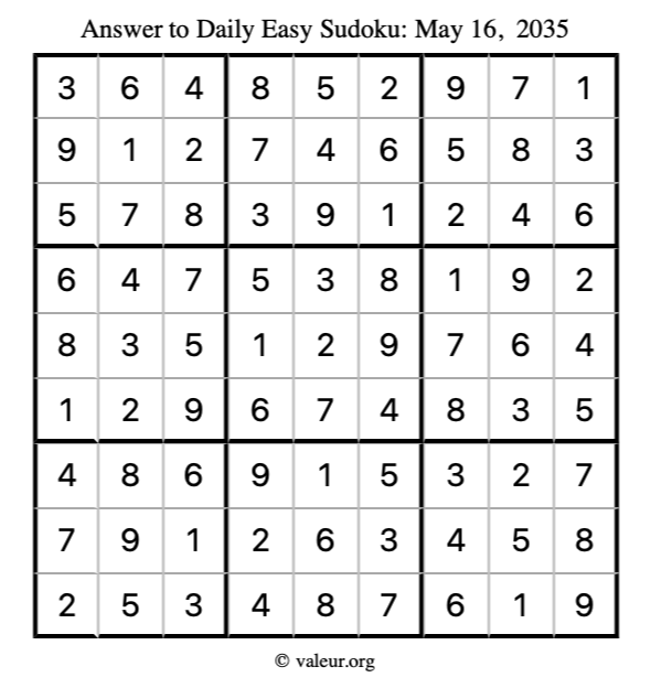 Answer to easy sudoku May 16, 2035