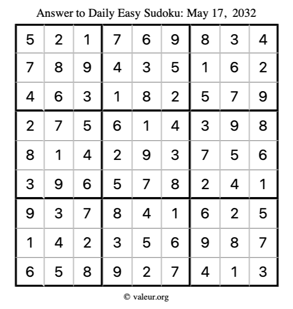 Answer to easy sudoku May 17, 2032