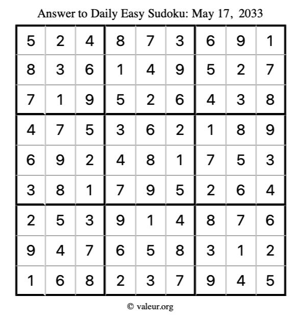 Answer to easy sudoku May 17, 2033