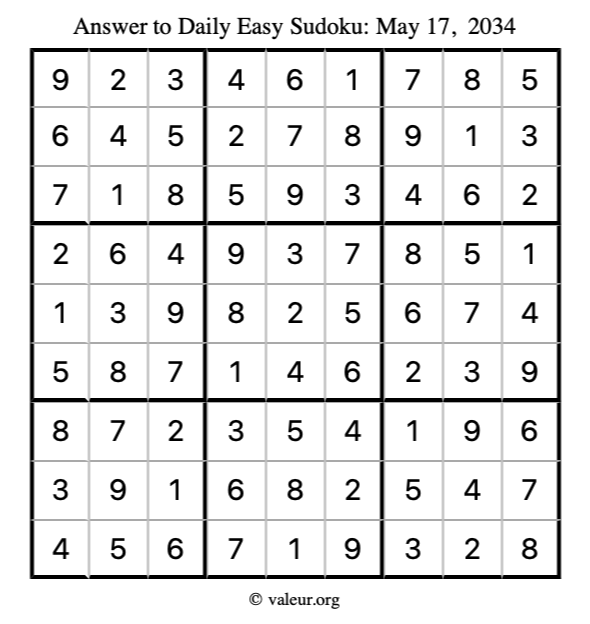 Answer to easy sudoku May 17, 2034