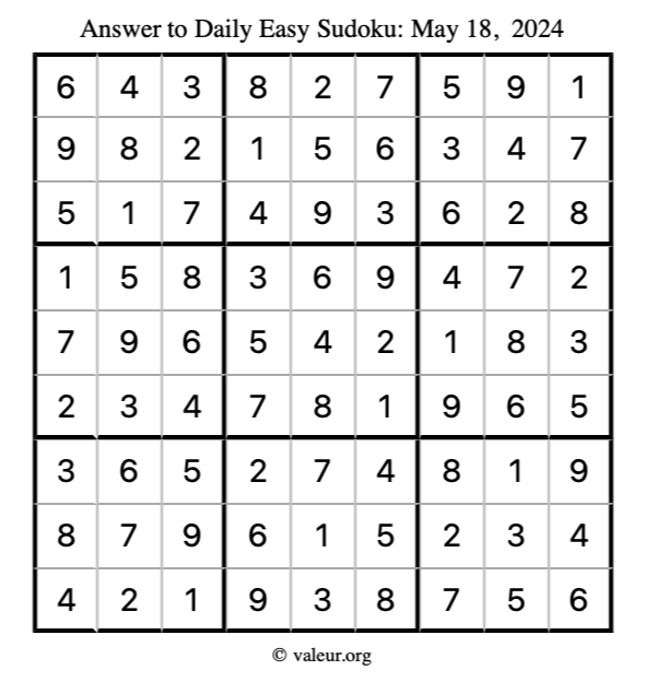 Answer to easy sudoku May 18, 2024