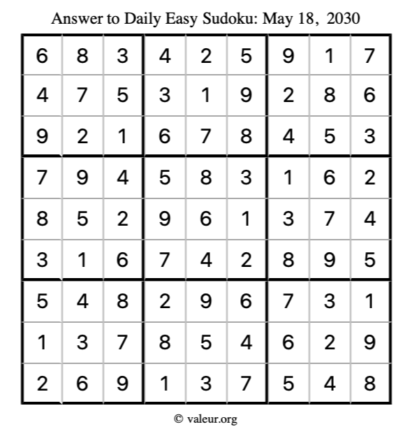Answer to easy sudoku May 18, 2030