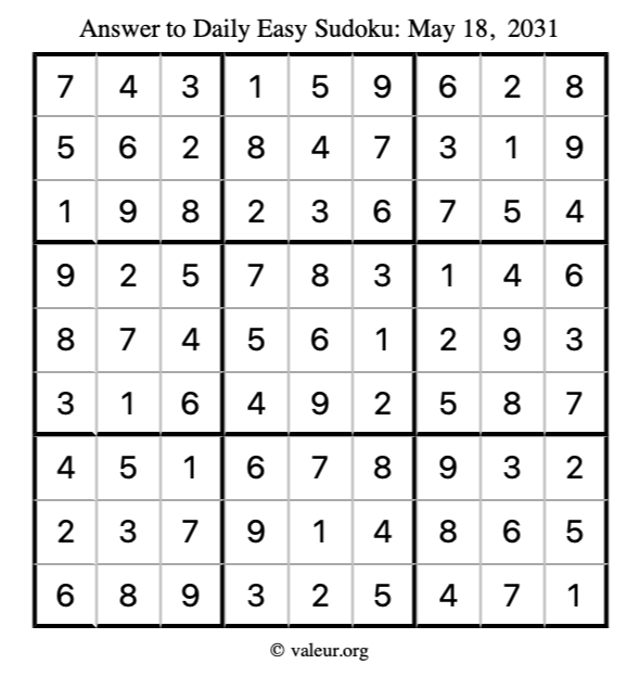 Answer to easy sudoku May 18, 2031