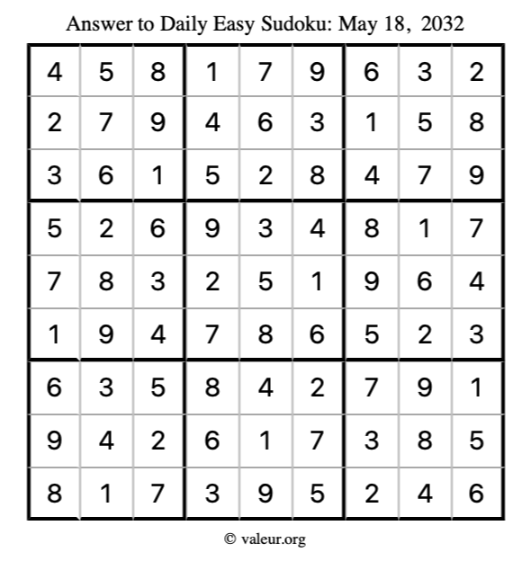 Answer to easy sudoku May 18, 2032