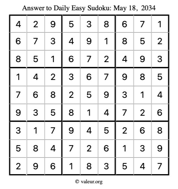 Answer to easy sudoku May 18, 2034
