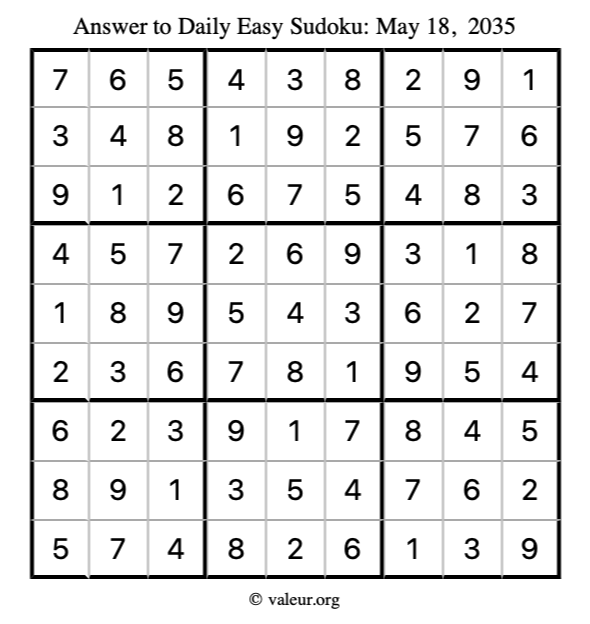 Answer to easy sudoku May 18, 2035