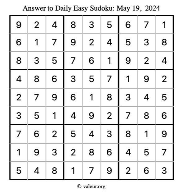 Answer to easy sudoku May 19, 2024