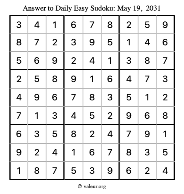 Answer to easy sudoku May 19, 2031