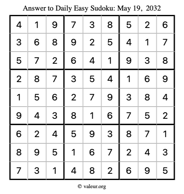 Answer to easy sudoku May 19, 2032