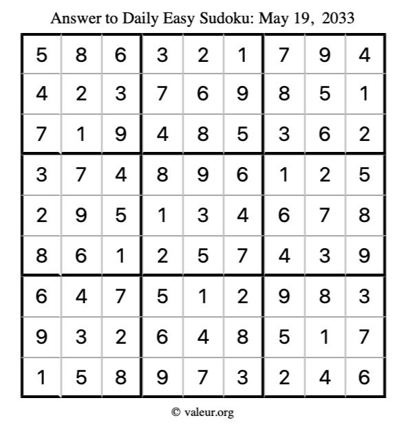Answer to easy sudoku May 19, 2033