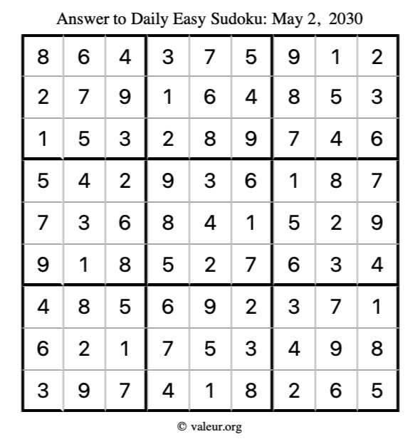 Answer to easy sudoku May 2, 2030