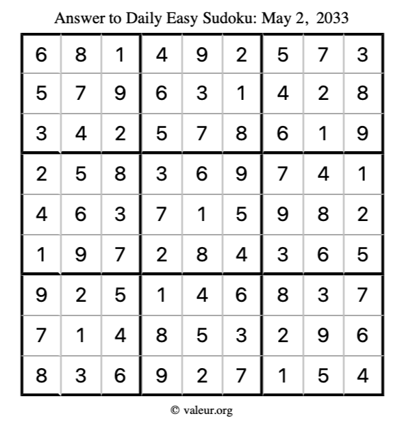 Answer to easy sudoku May 2, 2033