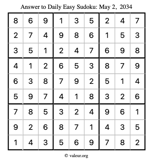 Answer to easy sudoku May 2, 2034