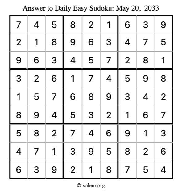 Answer to easy sudoku May 20, 2033