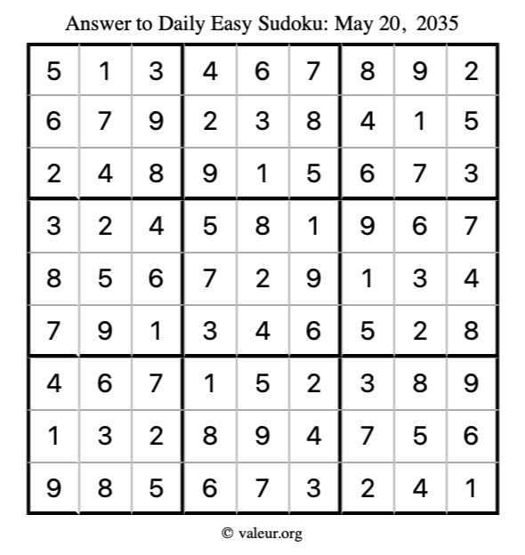 Answer to easy sudoku May 20, 2035
