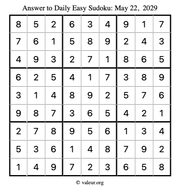 Answer to easy sudoku May 22, 2029