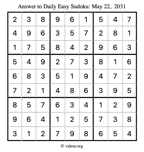 Answer to easy sudoku May 22, 2031
