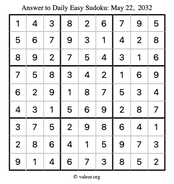 Answer to easy sudoku May 22, 2032
