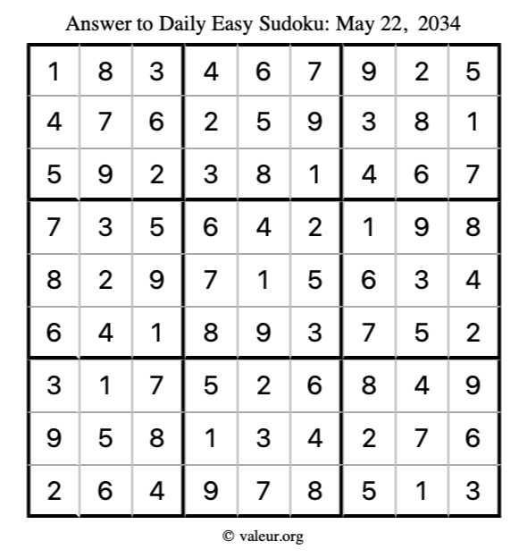 Answer to easy sudoku May 22, 2034