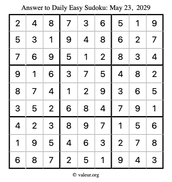 Answer to easy sudoku May 23, 2029