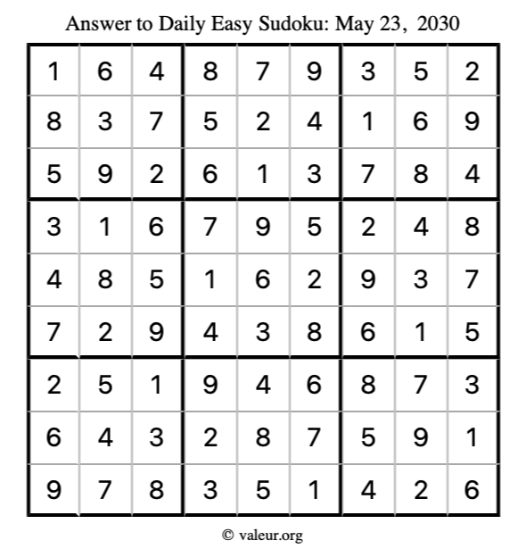 Answer to easy sudoku May 23, 2030