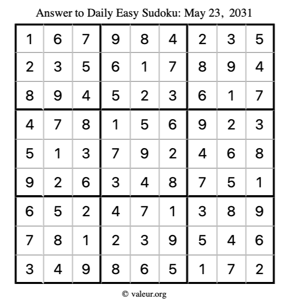 Answer to easy sudoku May 23, 2031