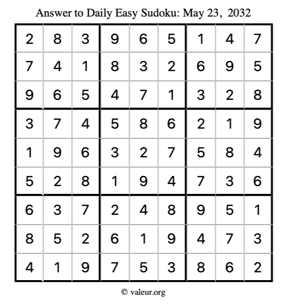 Answer to easy sudoku May 23, 2032