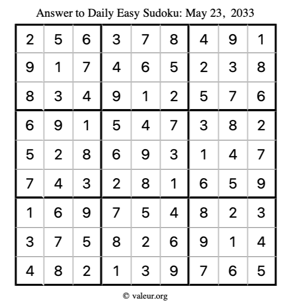 Answer to easy sudoku May 23, 2033
