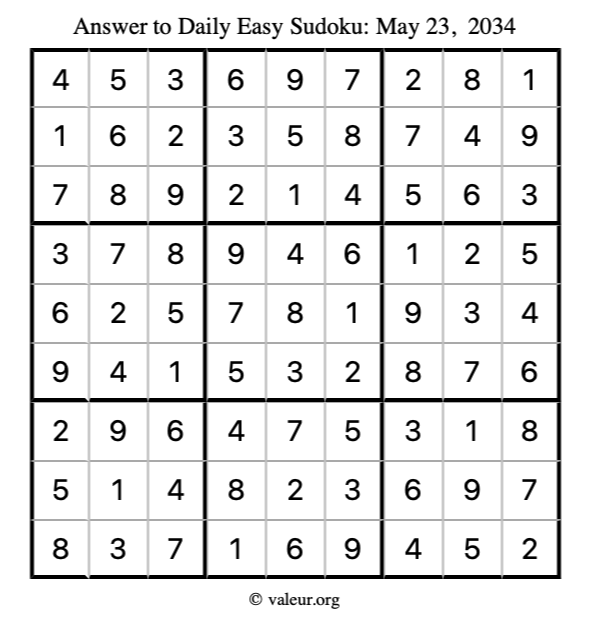 Answer to easy sudoku May 23, 2034